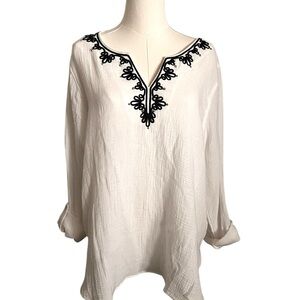 Ruby Rd. White Embroidered Cotton Blouse - Size L